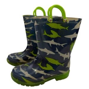 Lilly of New York Shark‎ Pattern Rain Boots Blue Green Unisex Toddler Size 9
